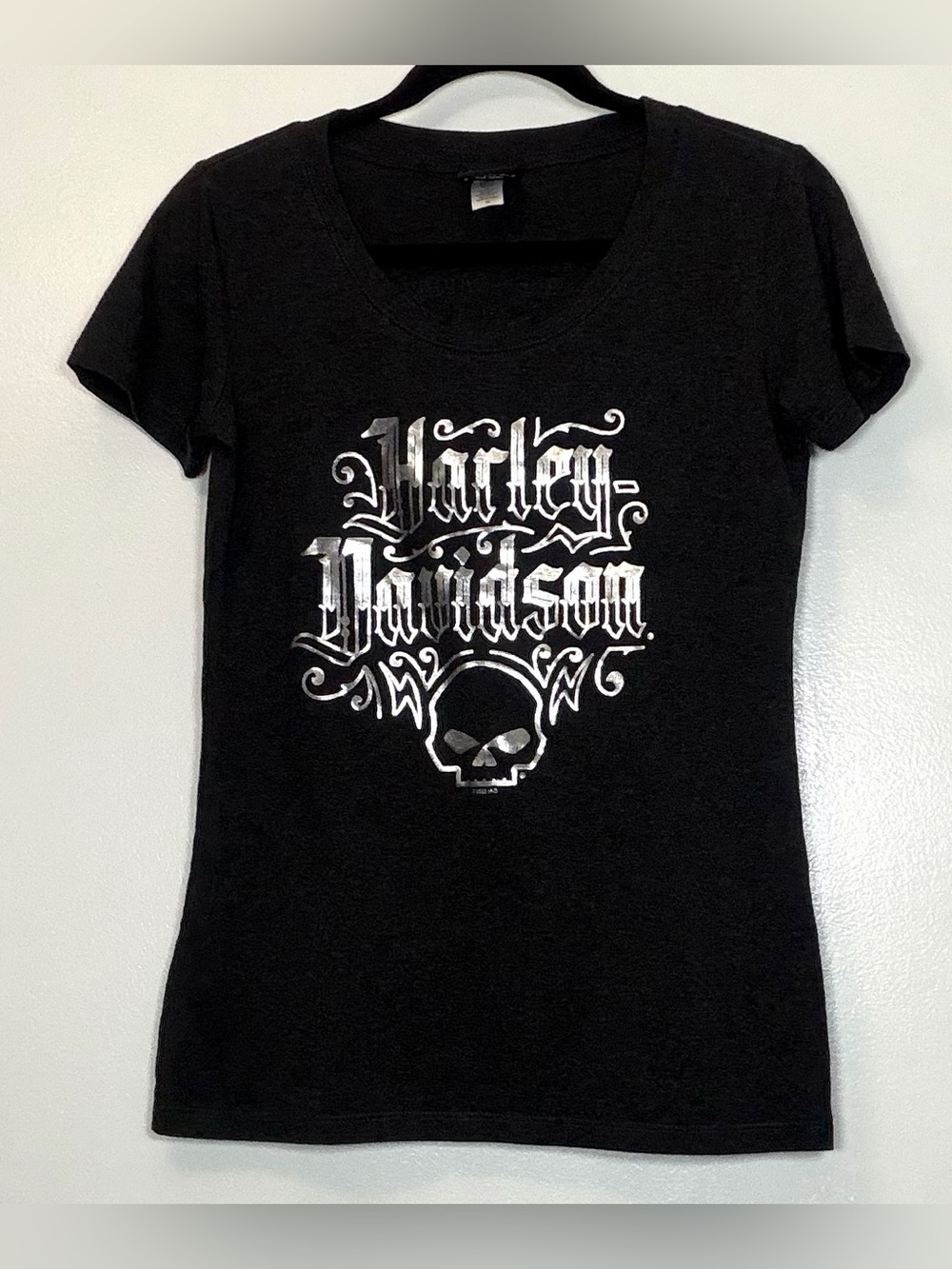 Harley-Davidson Black Tee with Silver Skull and Logo